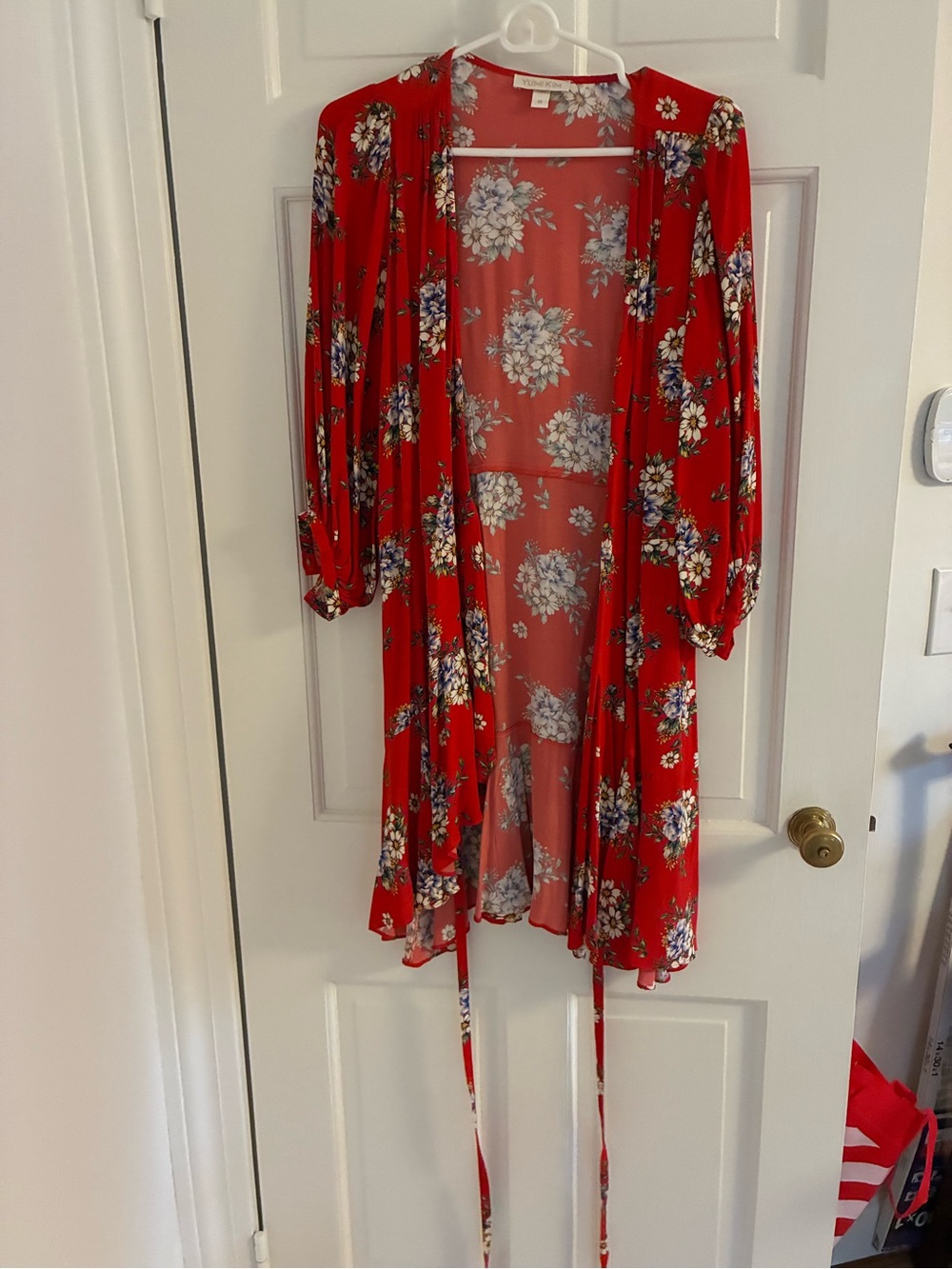Yumi Kim Red Floral Long Sleeve Wrap Dress
